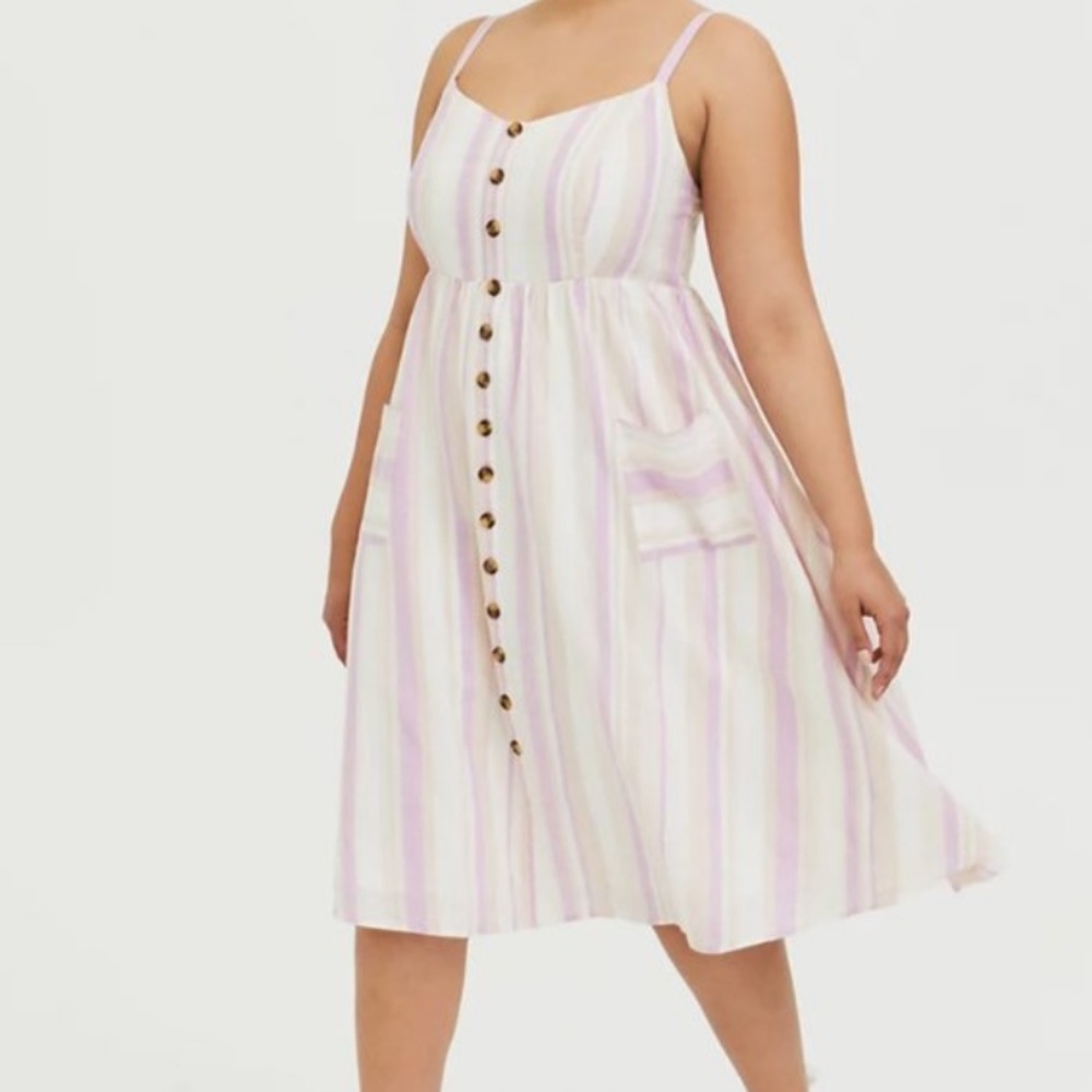 Torrid size 1 Striped Linen Button Front Midi Dress